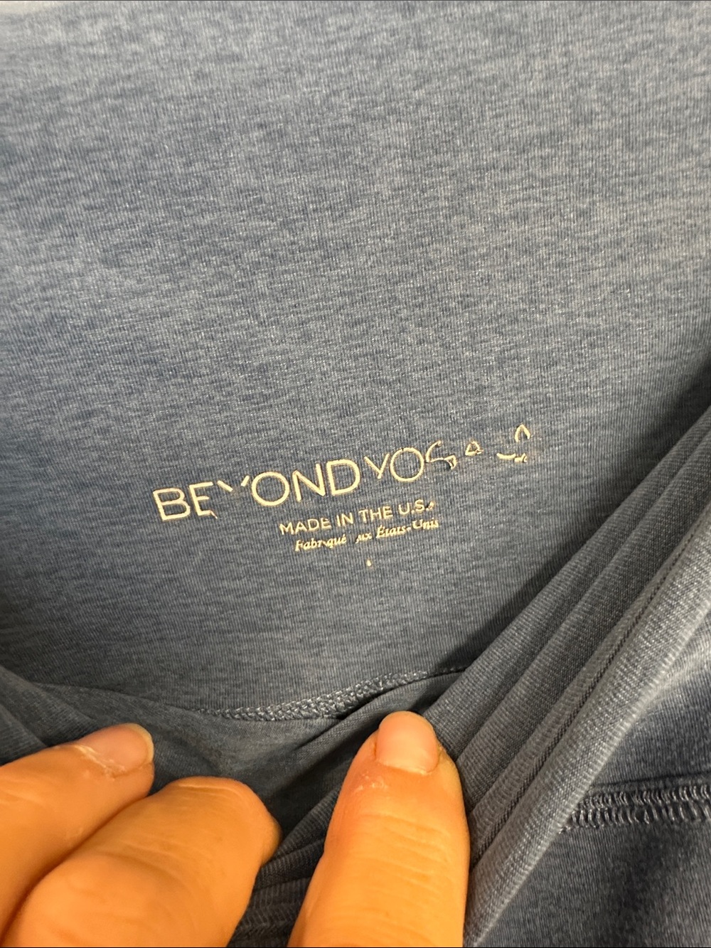 Beyond Yoga Heathered Blue Capri Leggings with Yellow Logo - Picture 7 of 8